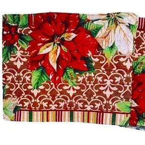 Christmas Poinsettias Embossed Cottagecore Tapestry Bloomcore Table Runner ♥️